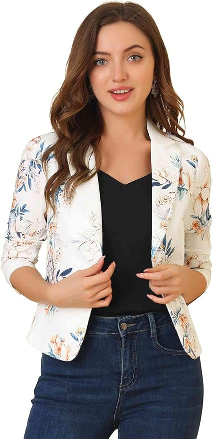Allegra K Women's Open Front Office Work Business Casual Lightweight Summer Crop Suit Blazer | Amazon (US)