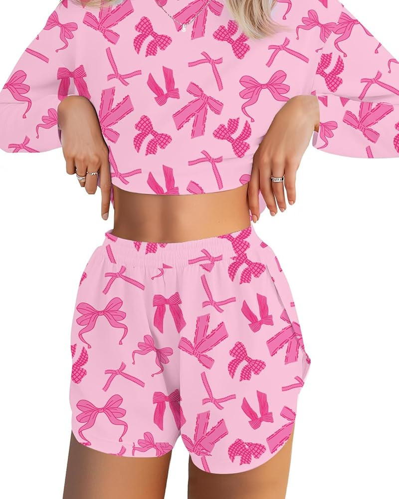 JUSTFASHIONNOW Womens Pajama Sets Striped Two Piece Lounge Sets Long Sleeve Top and Split Shorts ... | Amazon (US)