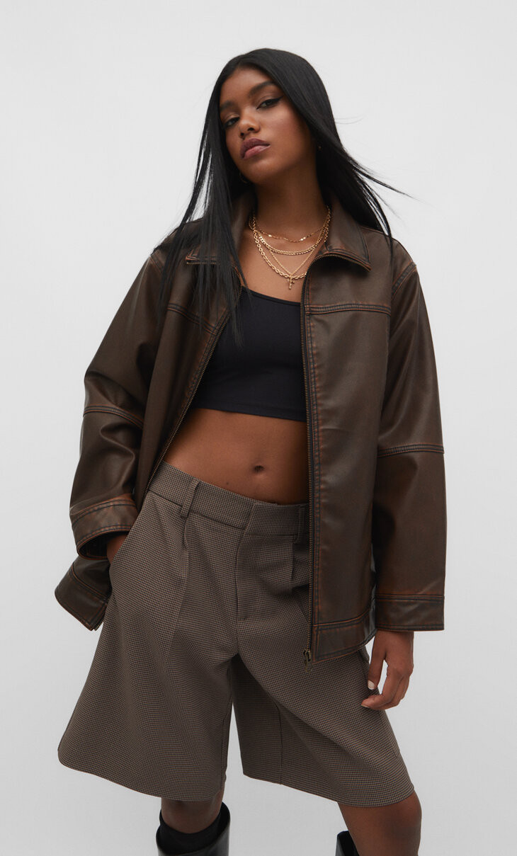 Oversize faux leather jacket | Stradivarius (UK)