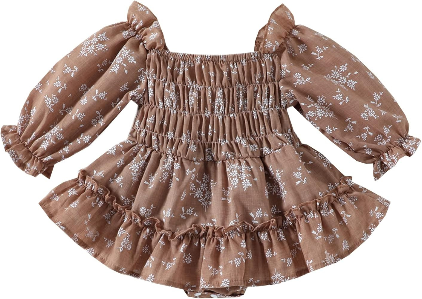 Mubineo Infant Baby Girl Cotton Linen Square Collar Long Sleeve Romper Jumpsuit Tops Clothes | Amazon (US)