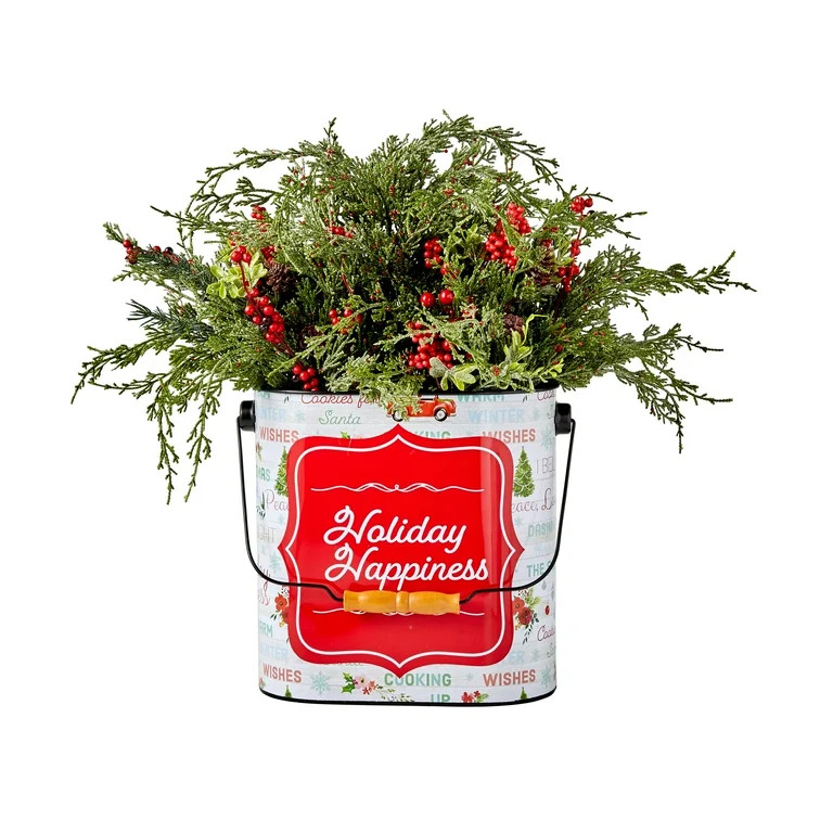 The Pioneer Woman Artificial Bucket Planter, Holiday Happiness | Walmart (US)