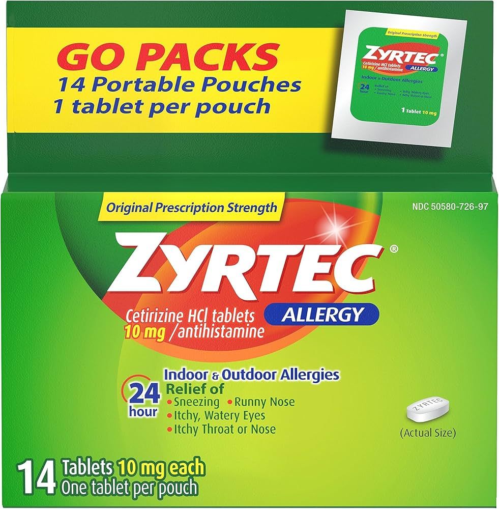 Zyrtec 24 Hour Allergy Relief Tablets, 10 mg Cetirizine HCl Antihistamine Allergy Medicine, 14 ct | Amazon (US)