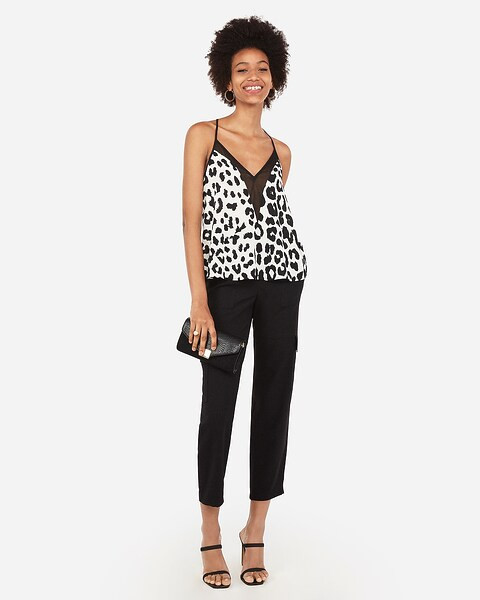 leopard print mesh inset cami | Express