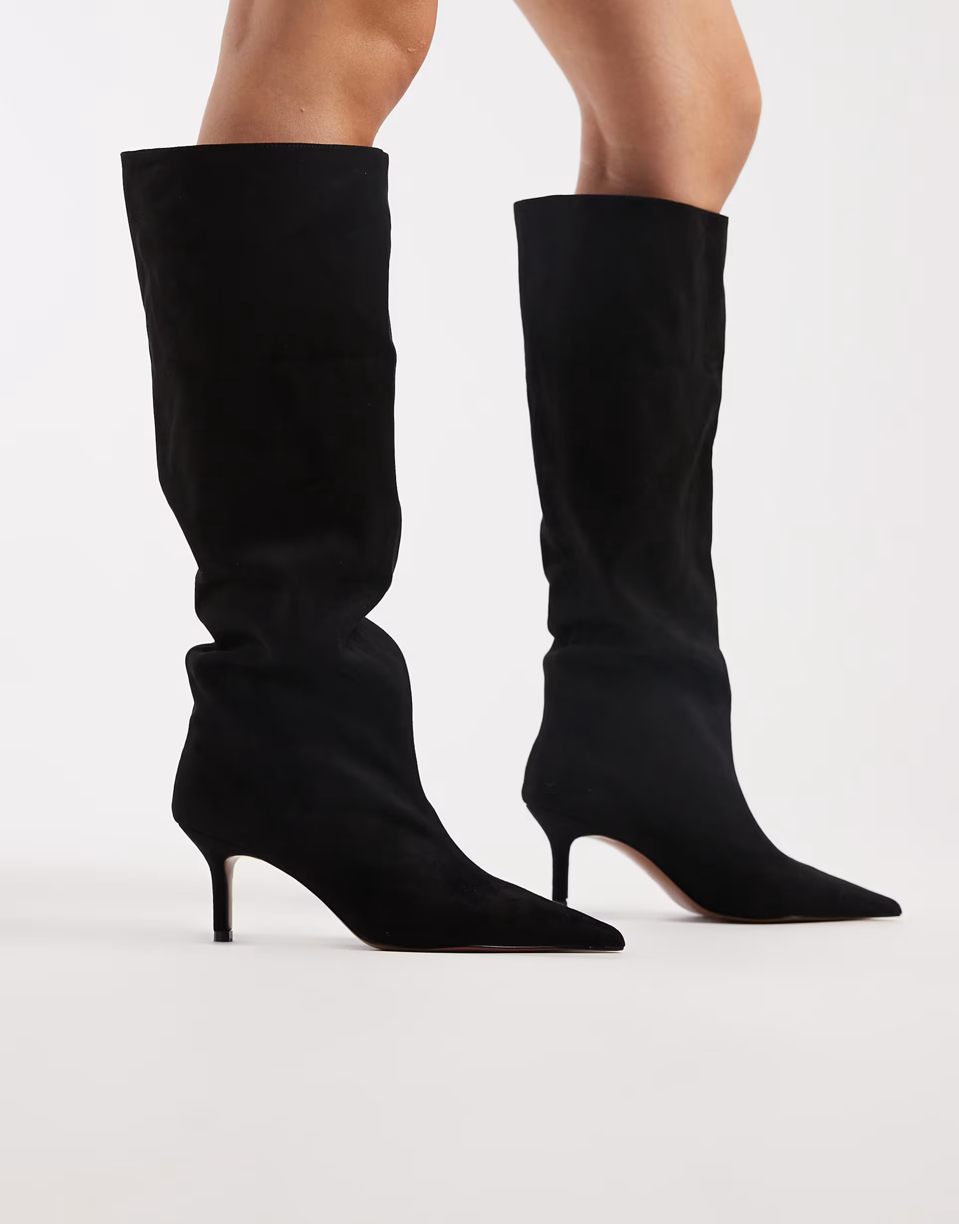 ASOS DESIGN Cydney slouch pull on knee boots in sand suedette | ASOS (Global)