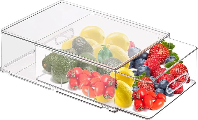 Stackable Clear Storage Drawer for Pantry Shelf, Fridge Organizer for Fruit, Vegetable, Vanity, P... | Amazon (US)