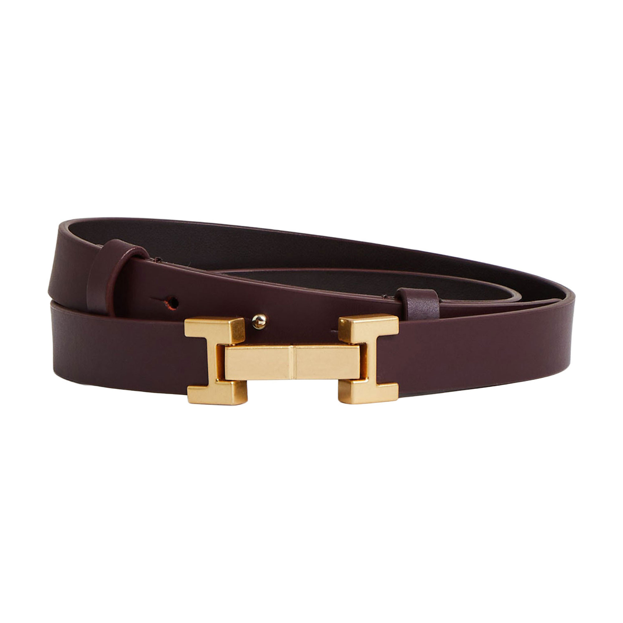 REISS Hayley Leather Square Hinge Belt - BURGUNDY | Brown Thomas (IE)