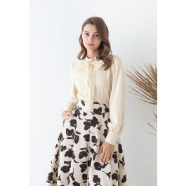 Shimmer Bowknot Satin Shirt in Light Tan | Chicwish