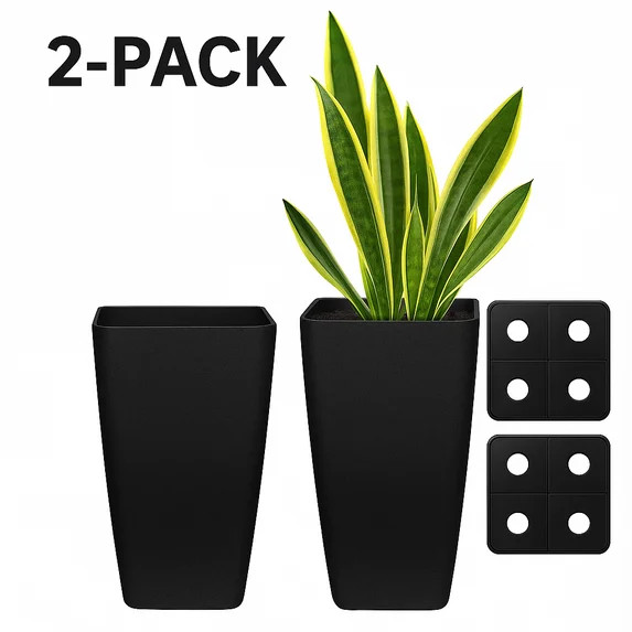 Stephan Roberts Tall 22 " Planters with Drainage Holes Set of 2, Black | Walmart (US)