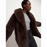Brown Faux Fur Oversized Short Coat | George at ASDA