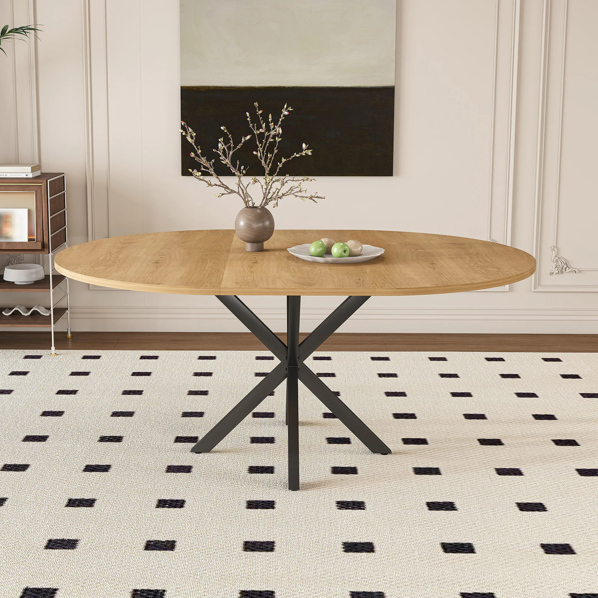 Blisstyle Extendable Round Dining Table for 2 6 Person 43 to 58 Inch Oak Finish Expandable Table with Carbon Steel Base Modern Space Saving Dining | Lowe's