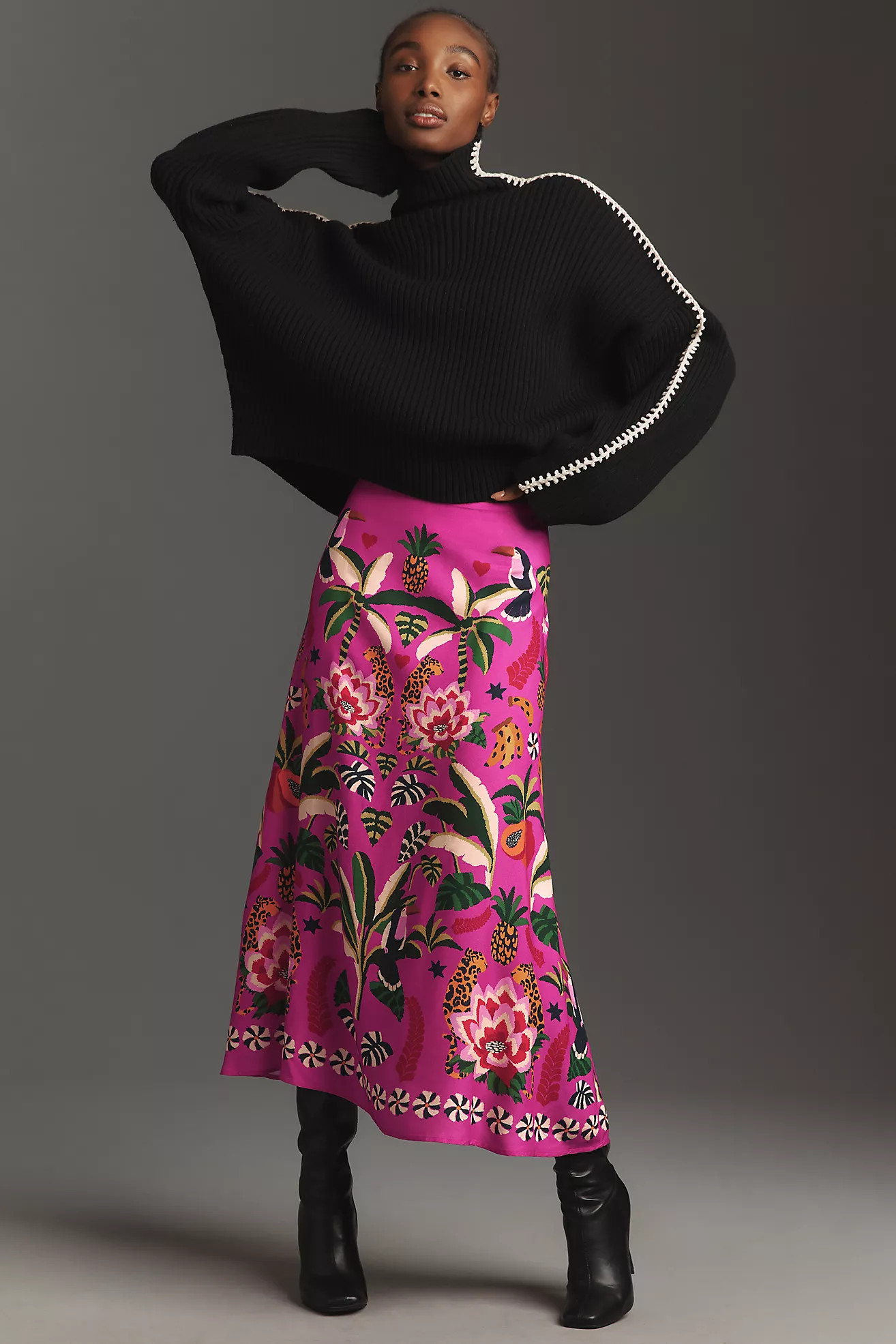 Farm Rio Satin Slip Midi Skirt | Anthropologie (US)