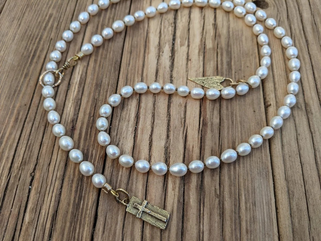 Pearl Necklace, Long Pearl Necklace, Cross Necklace, Christian Necklace, Catholic Necklace, Relig... | Etsy (US)