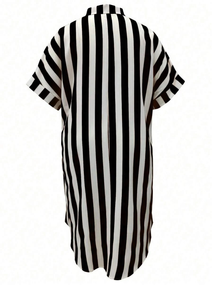 Plus Size Striped Printed High Low Hem Casual Summer Dress | SHEIN