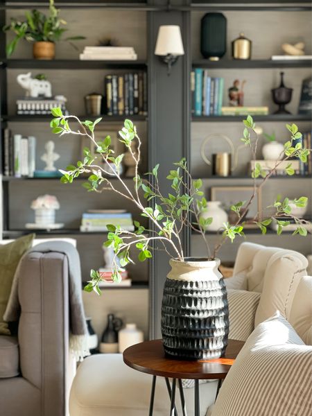 Cozy sunny living room view. Home library, library room, neutral decor, natural elements 

#LTKhome #LTKunder50 #LTKstyletip