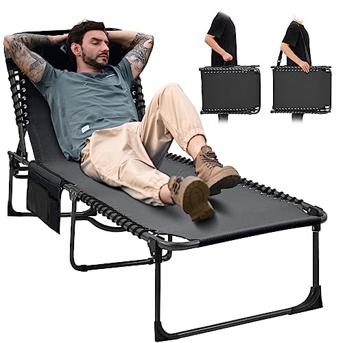 KingCamp Folding Outside Patio Lounge Chair Adjustable 5-Position Adults Reclining Folding Chaise with Pillow, for Patio, Pool, Beach, Sunbathing, Deck, Lawn,1 Pack,Black | Amazon (US)