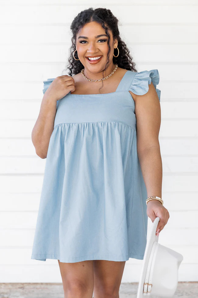 Singing The Blues Blue Flutter Sleeve Mini Dress | Pink Lily