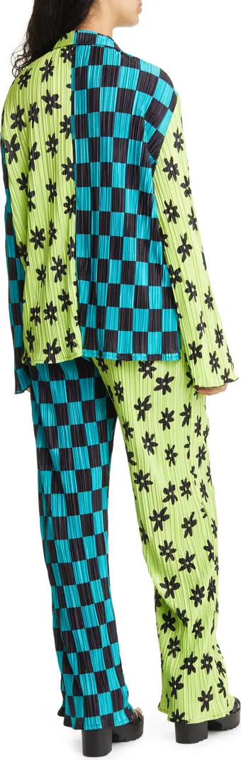 Notched Collar Plissé Top & High Waist Pants Set | Nordstrom