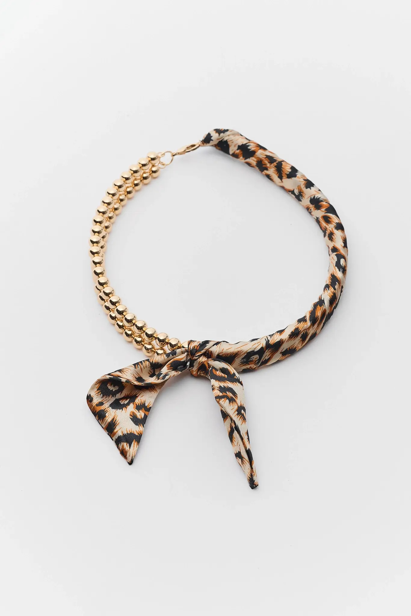 Gold Beaded Leopard Scarf Necklace | Avara