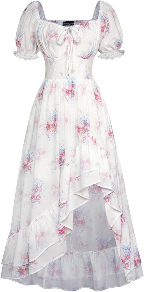 SCARLET DARKNESS Damen Viktorianisches Blumenkleid Puff\u00e4rmel Lace-up A-Linie Sommer Corsagen... | Amazon (DE)