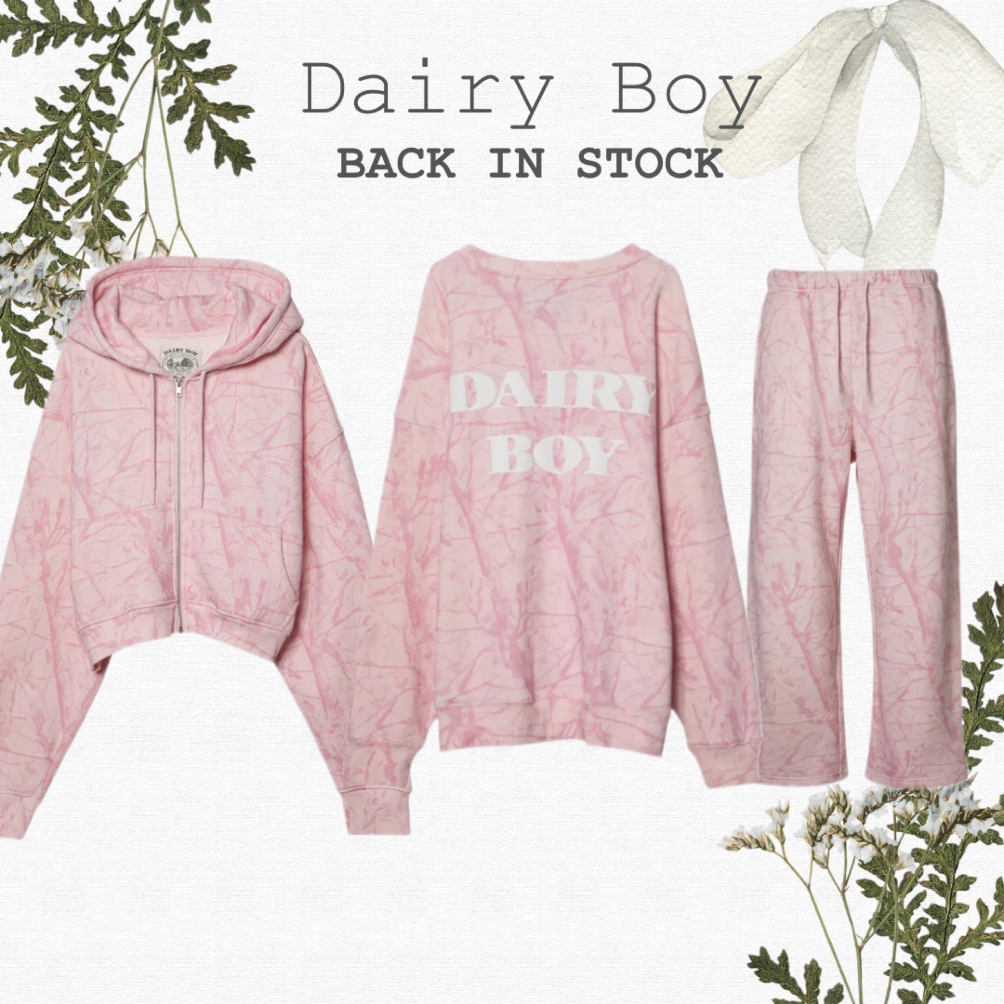 The viral Dairy Boy Bubblegum collection by Paige Lorenze is back in stock in all sizes! I bought a sweat set when they first dropped and I absolutely love it!! 