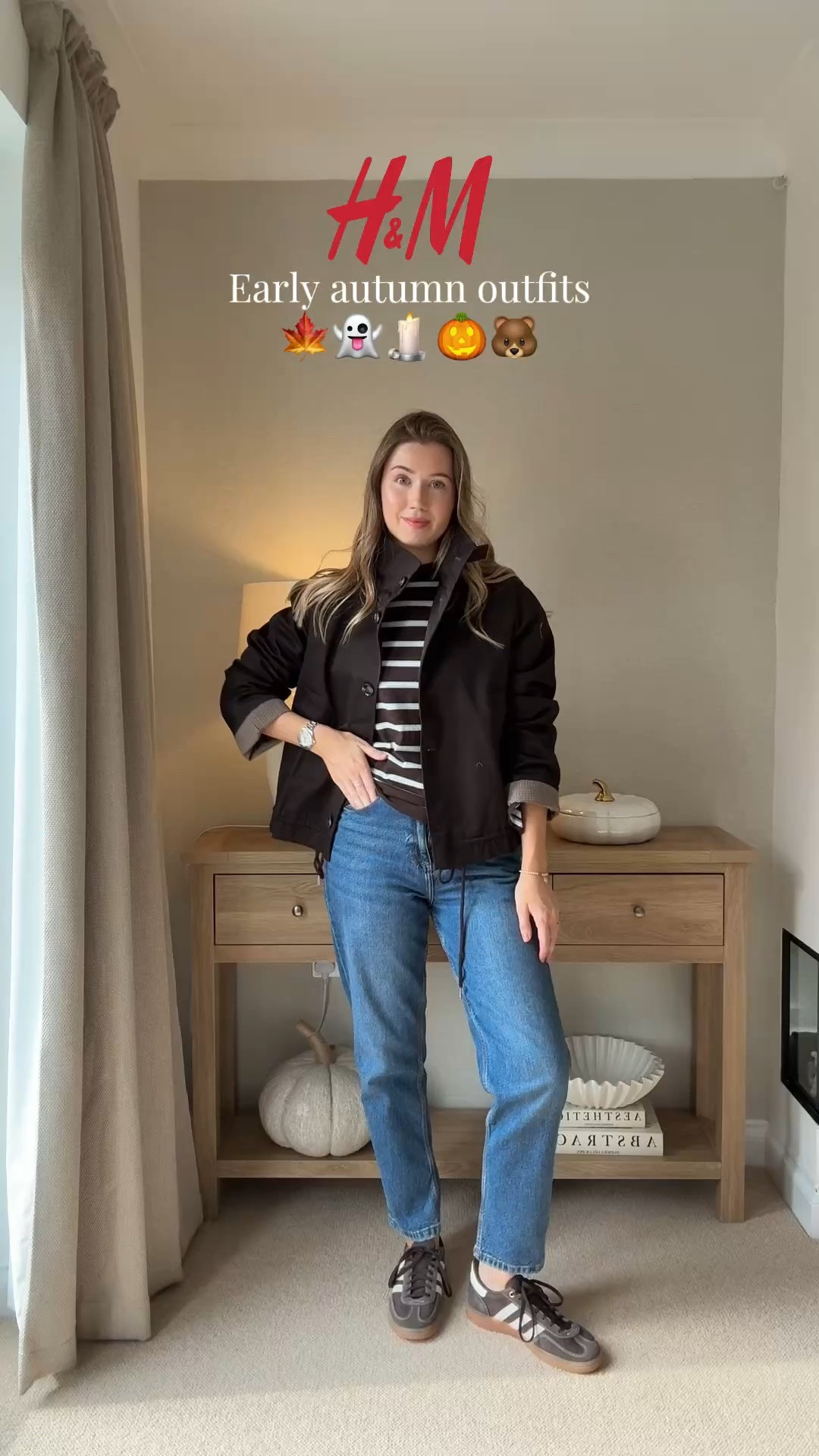 Early autumn outfits from H&M new in 🍁👻🕯️🎃🐻 cosy work from home outfits, funnel neck jackets, striped tops, denim jeans, cream jeans, polo tops and knitted jumpers#LTKunboxing

#LTKautumn #LTKFashionMonth