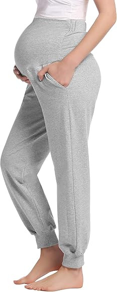 Women's Cotton Maternity Jogger Pants Over The Belly with Pocket - Pregnancy Lounge/Pajama/Pj Swe... | Amazon (US)