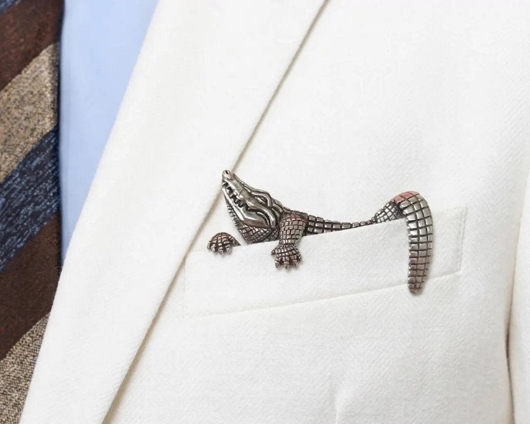 Alligator Pocket Square Clip, Gold Silver Crocodile Metal Accessory, Groom Wedding Holder | Etsy (US)