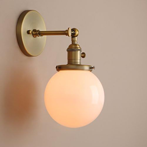 Pathson Industrial Wall Sconce with White Globe, Brass Bathroom Vanity Light with On Off Switch, Vin | Amazon (US)
