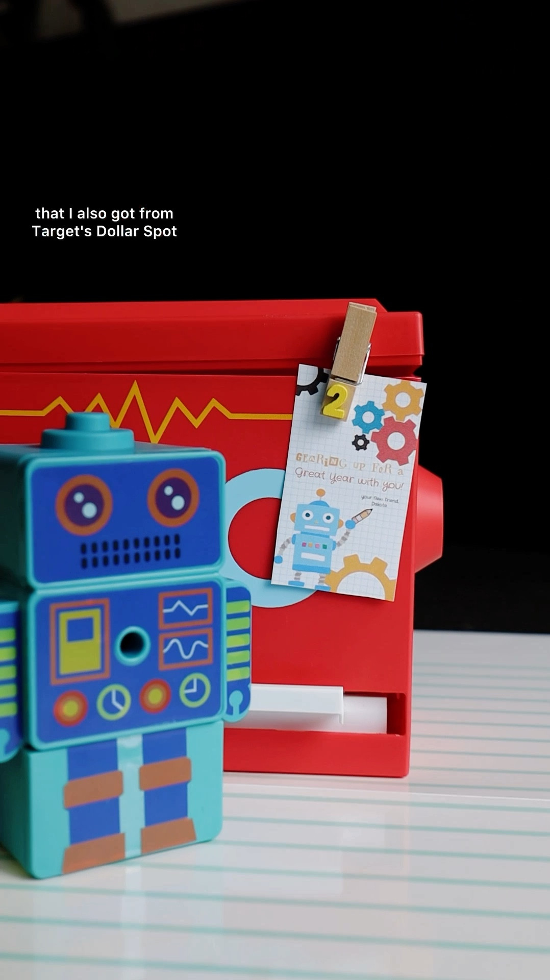 The robot sharpener and pencil dispenser show out of stock online, but  I would check in store still. I just bought mine and saw them in two Targets. 

Who else spotted these in the Target Dollar spot and couldn’t think of a way to use them for gifting? Sometimes all you need is a good ol’ gift tag to pull a gift together.
those.

Stay tuned for more Back to School ideas! Don’t forget to save this post and share with a friend who would love it.

#LTKBacktoSchool #LTKKids #LTKStyleTip