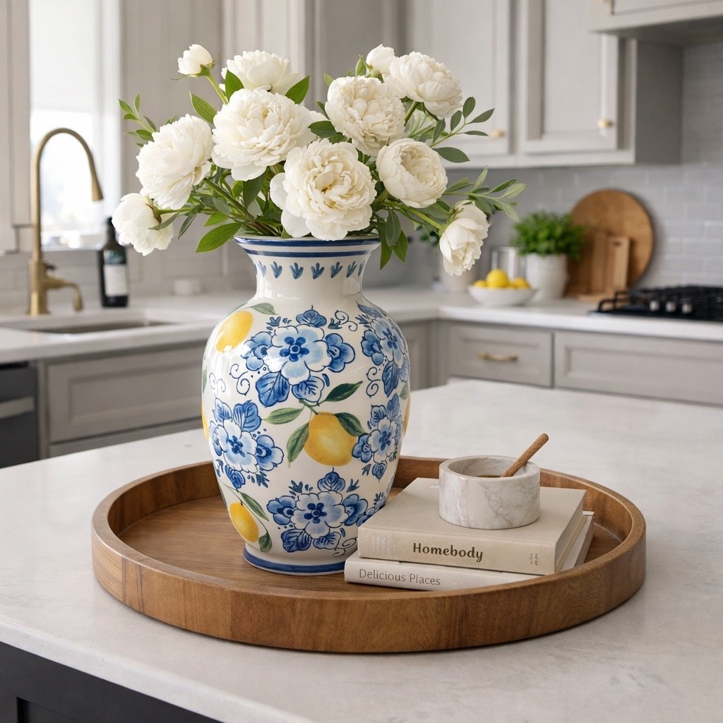 This vase is such a good find.

The blue floral + lemon detail gives it that collected, European feel without being over the top. Styled with simple white stems on a wood tray, it instantly makes a kitchen island feel more pulled together.

It looks high-end. Like something you’d stumble on in a little boutique home shop.

If you’re wanting to add a little color for spring without committing to anything bold, this is such an easy piece to style.

Linked in the comments + my bio 🤍

#LTKHome #KitchenDecor #HomeDecorFinds #SpringStyling #StudioMcGeeInspired

#LTKSpringSale #LTKHome #LTKSeasonal