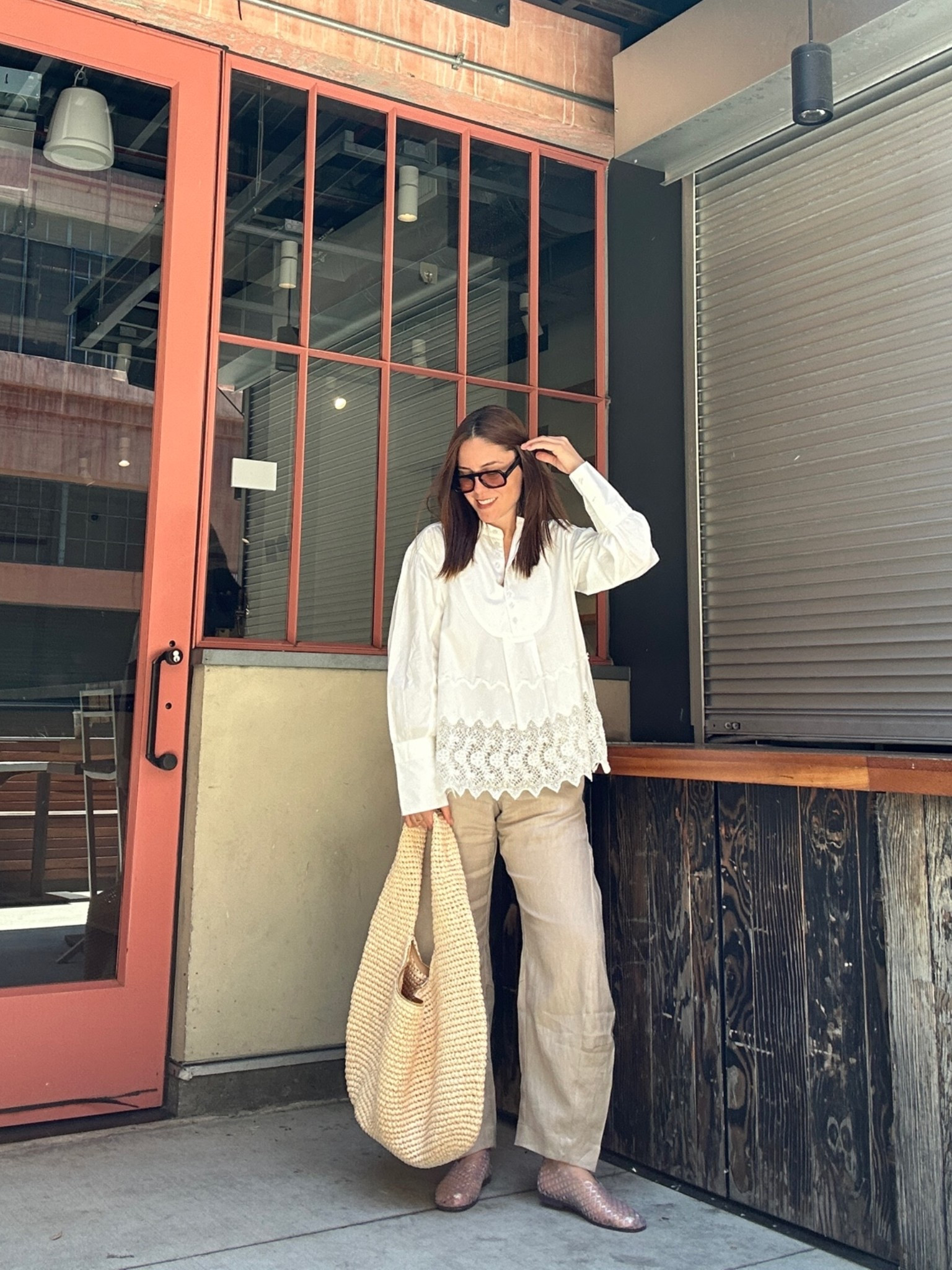 Chic casual weekend outfit 🤎 

Top xs
Linen pants 4 
Jelly flats tts

#LTKootd #LTKPetite #LTKWorkwear