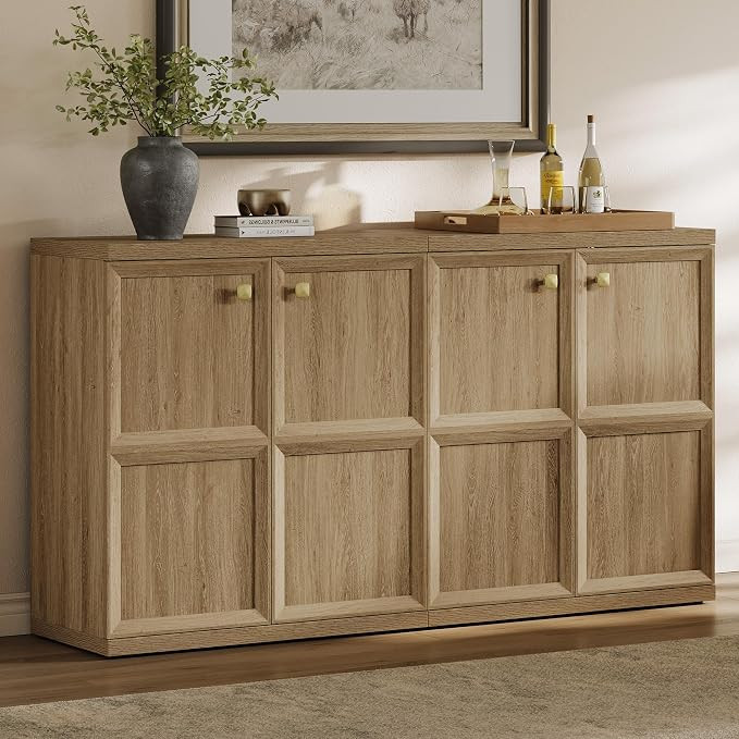 SICOTAS Buffet Cabinet with Storage, 61.8" Wide Modern Farmhouse Sideboard with 4 Adjustable Shel... | Amazon (US)
