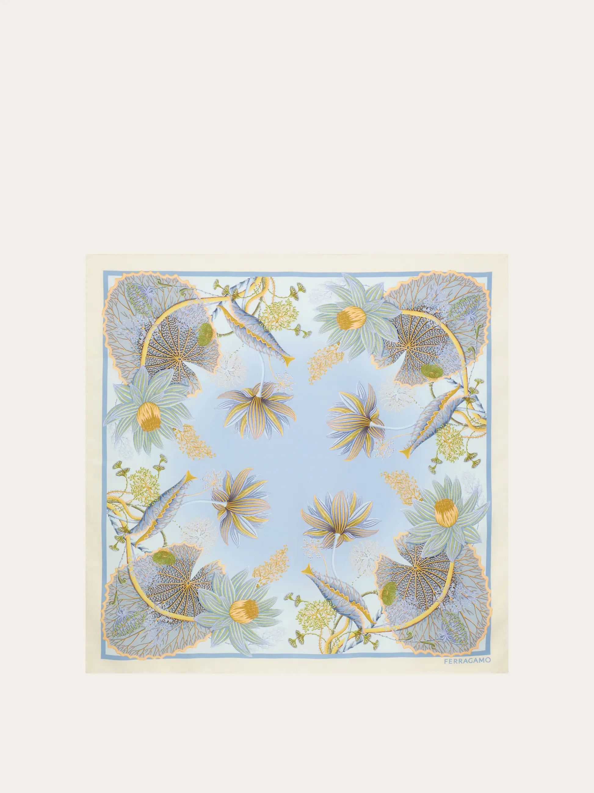 Ferragamo Women Water lilies print silk scarf Blue | Ferragamo