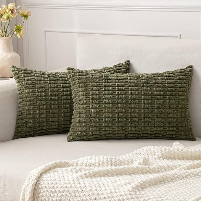 MIULEE Pack of 2 Corduroy Decorative Throw Pillow Covers 12x20 Inch Soft Boho Striped Pillow Cove... | Amazon (US)