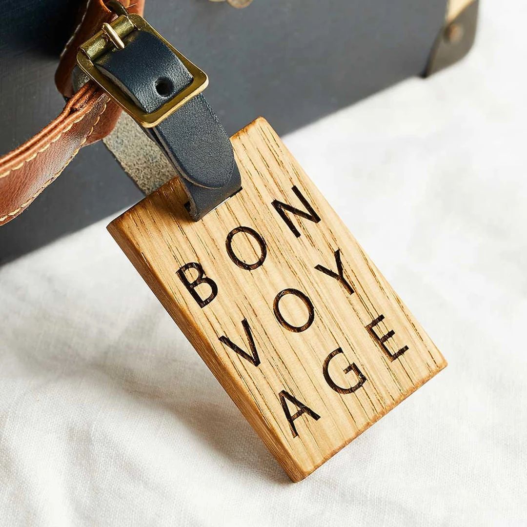 Personalised Wooden Luggage Tag Bon Voyage with Leather Strap - Travel Gift for Her - Holiday / H... | Etsy (US)