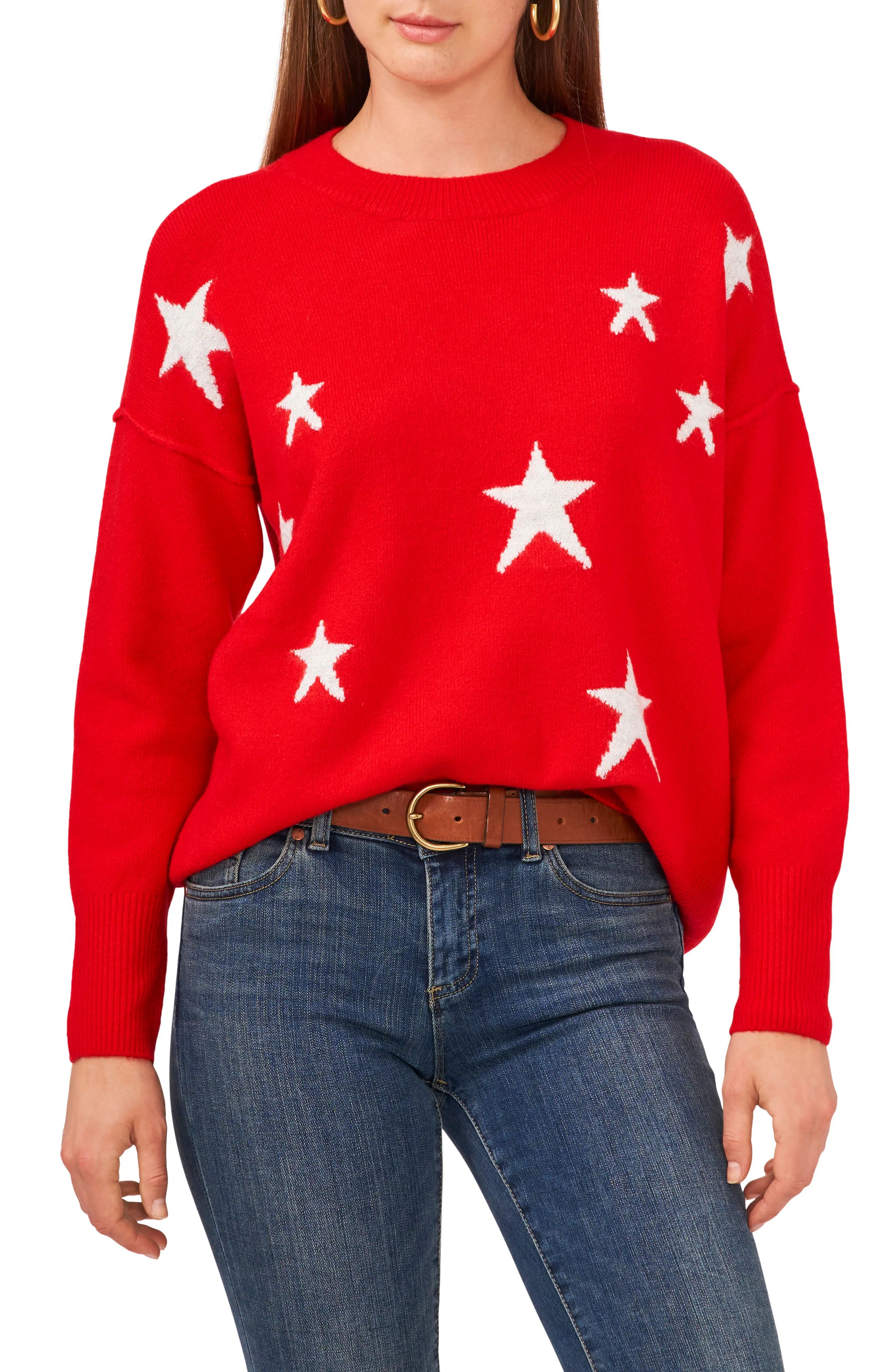 Vince Camuto Star Crewneck Sweater, Size Xx-Small in Bright Cherry at Nordstrom | Nordstrom