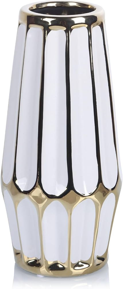 White Gold Ceramic Home Decor Vase, Modern Flower Vase Decoration, Dining Table Center, Elegant L... | Amazon (US)