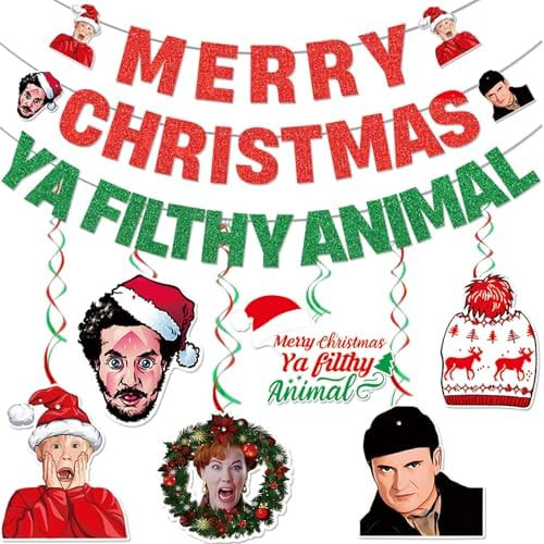 Merry Christmas Ya Filthy Animal Banner Christmas Party Decorations Merry Christmas Banner Home A... | Amazon (US)