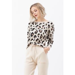 Knit Leopard Sweater and Pockets Joggers Set | Chicwish