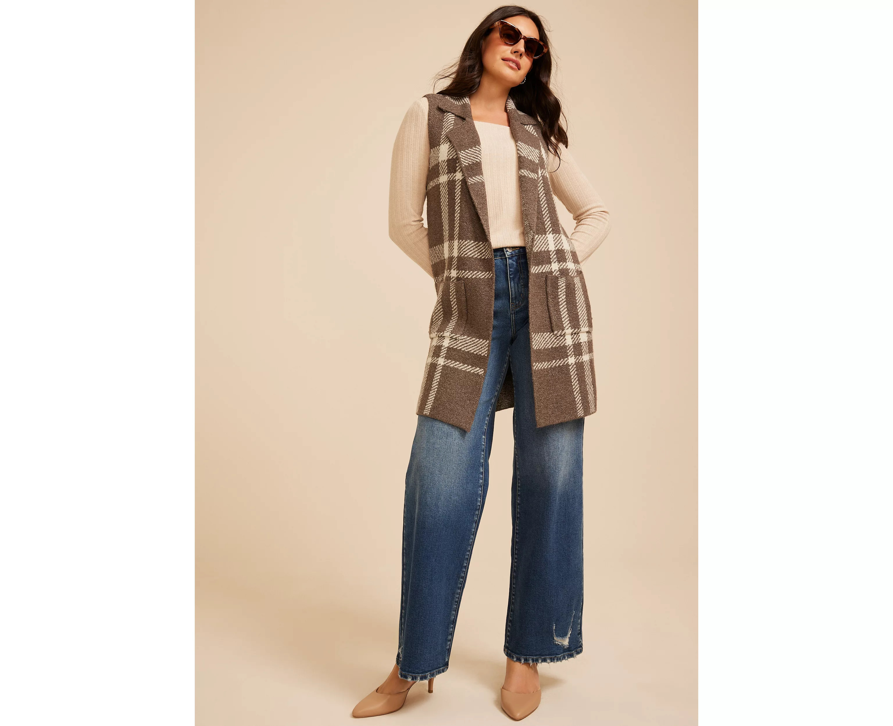 Plaid Duster Length Open Front Vest | maurices | Maurices