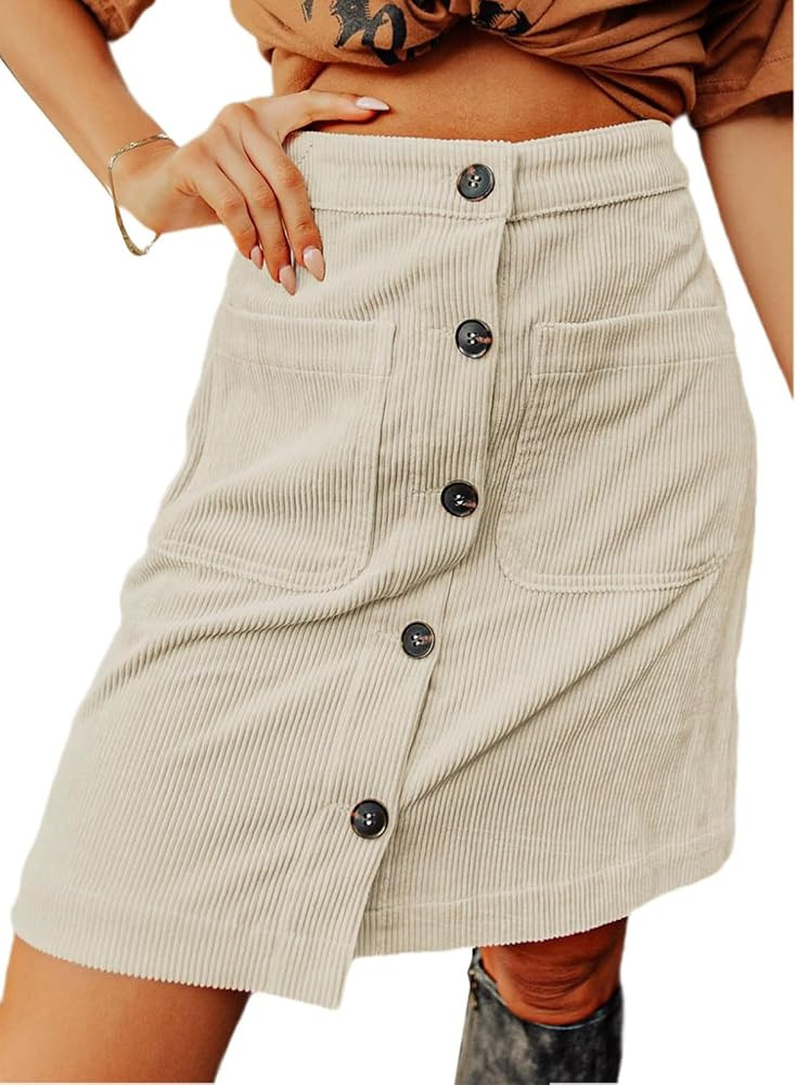 Happy Sailed Womens Corduroy Skirts Fall Winter High Waist Button Down A-line Short Mini Skirt wi... | Amazon (US)