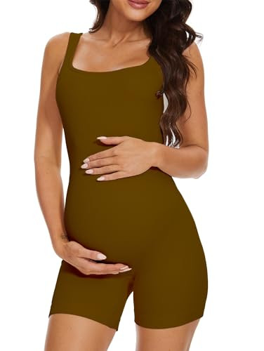 Maternity Workout Romper Pregnancy Yoga Ribbed One Piece Seamless Tank Top Jumpsuit | Amazon (US)