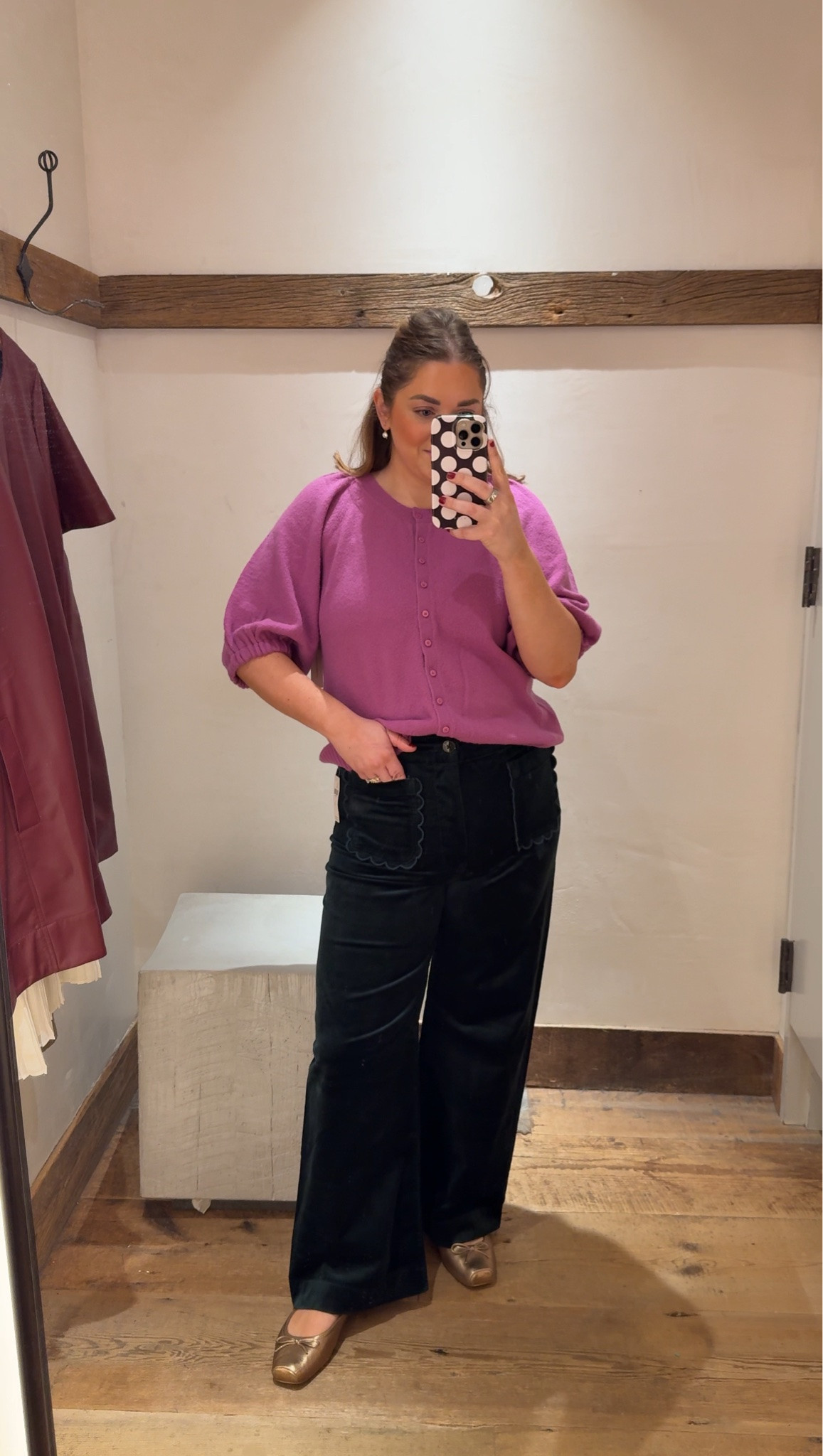Anthropologie outfit velvet pants on sale wearing 32 size up if in between. Large in cardigan