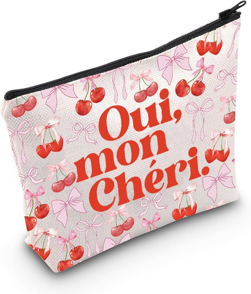 WCGXKO French Gift Oui Mon Cheri Makeup Bag French Mon Cheri Gift Cherry Pink Bow Cosmetic Bag (O... | Amazon (US)