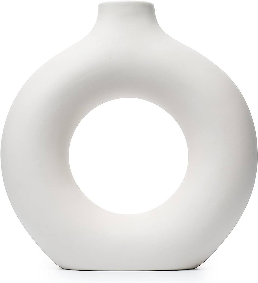 Amber Oasis Off White Ceramic Donut Vase,Pampas Grass Vase,Modern Vase for Home Decor,Vase for Pa... | Amazon (US)