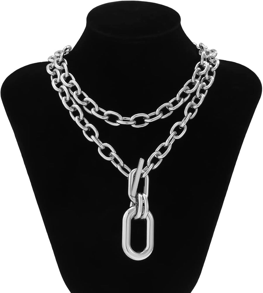 KunJoe Chunky Choker Necklaces Gold Layered Chain Necklace OT Clasp Necklace Stacking Toggle Neck... | Amazon (US)