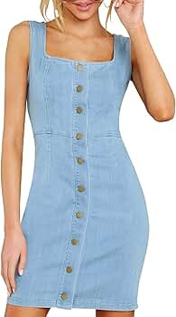 luvamia Women's Casual V Neck Sleeveless Jeans Button Down Denim Short Dress | Amazon (US)