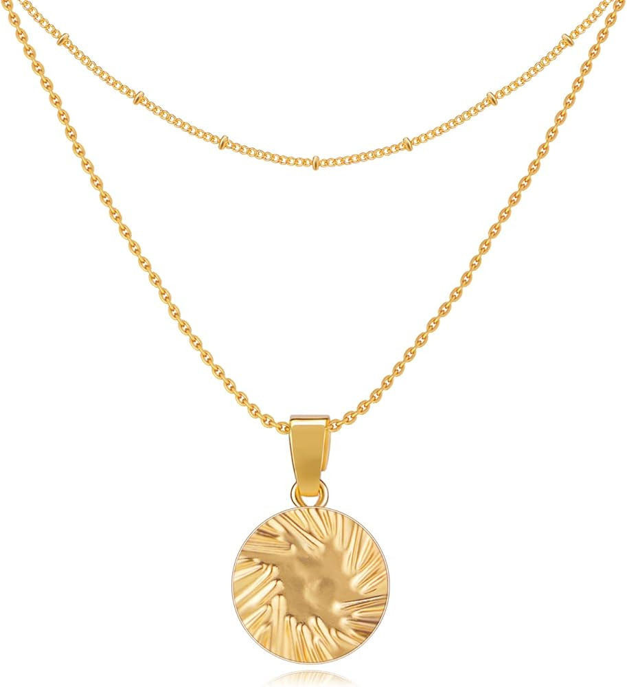 YKKZART Layered Necklace for Women 14k Gold Plated Choker Necklaces Dainty Tiny Cubic Zirconia Starb | Amazon (US)