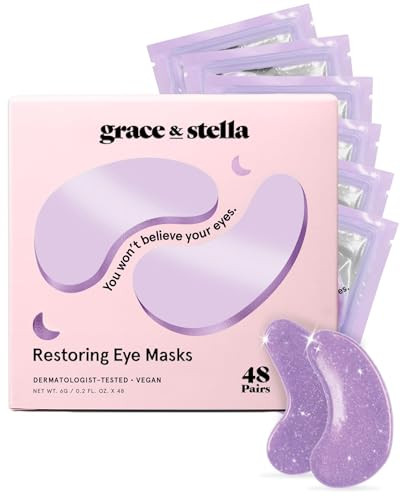 grace & stella Retinol Under Eye Patches for Puffy Eyes and Dark Circles - Restoring Gel Under Eye Masks with Hyaluronic Acid - Vegan Skincare, Self Care Gifts for Women (Purple, 48 Pairs) | Amazon (US)