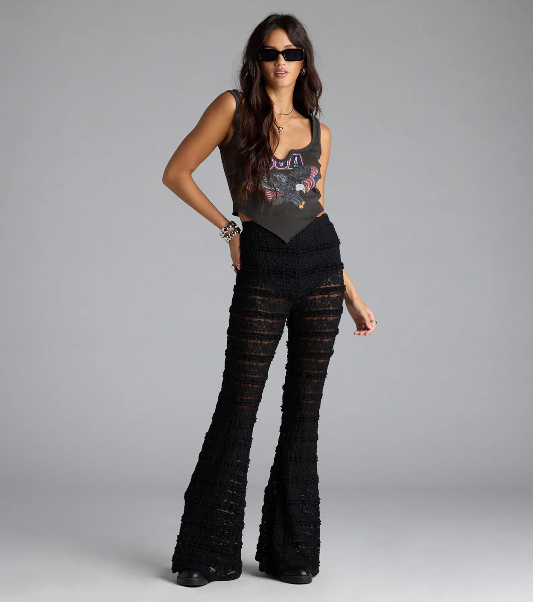 Make A Statement Sheer Lace Flare Pants | Windsor Stores